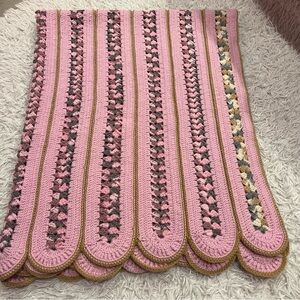 Vintage Crocheted Afghan Blanket Scalloped Edges 47x58 Pink